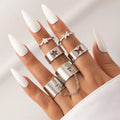 European And American Fashion Geometric Star Puzzle Ring For Women 6PCS/Set Retro Finger Connect Ring with Chain