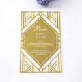Gold Mirror Acrylic Toast Cards with Laser Cut Pattern and Foil White Text; Gold Mirror Acrylic Table Cards