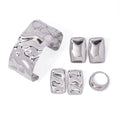 J&D Jewelry Unisex Stainless Steel Smooth High Polish Rectangle Hammer Texture Bangle Chunky Earring Ring