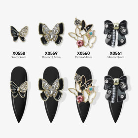 3D Butterfly Alloy with Diamond Bow Black and White Colors Nail Art Decoration Accessories 3D Nail Art Stones