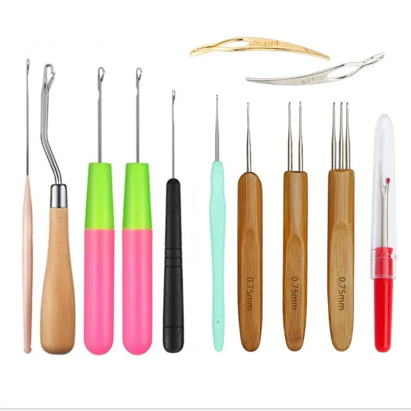 Wholesale Stock 12pcs Crochet Hooks Dreadlock Tool Set Latch Hook Crochet Needle Set for Braid Hair