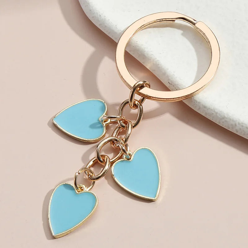 Manufacturer Enamel Metal Colorful Heart Keychain Keyring Custom logo Bag Backpack Key Ring Holder Accessories Car Key Chain