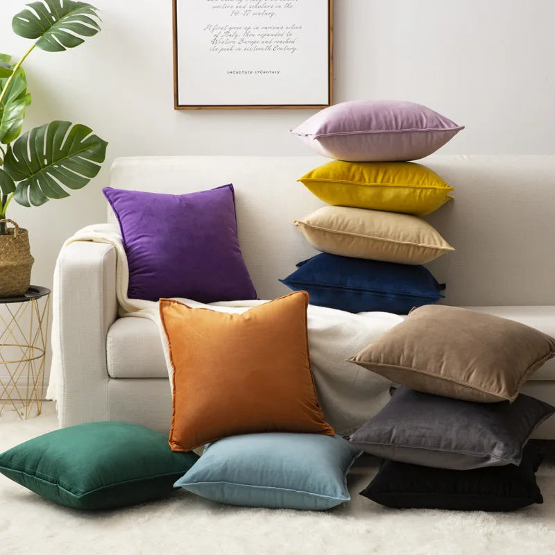 Wholesale Modern Square Velvet Cushion Pillow Covers Soft Solid Lumber Sofa Decor Hemming for Home Hospital or Hotel Use