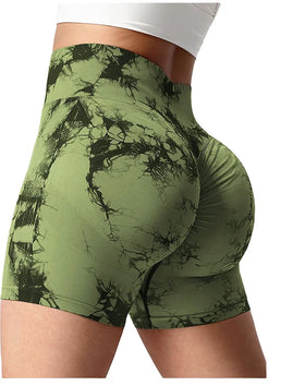 New Style High Waisted Yoga Scrunch Butt Fitness Leggings 90% Nylon 10% Spandex Shorts Tie Dye Print Elastic Waist for Women