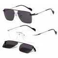Designer Rimless Metal Optical Frame with Clip on Polarized Sunglens square Shape Prescription Sunglasses for Men 33093 MegaBDM