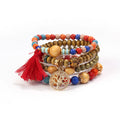 Bohemian Jewelry Tassel Multi-layer Wooden Beaded Bracelet Boho Style Stacks Bracelets Sets Handmade Jewelry