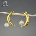 Lotus Fun Lotus Fun Pure 925 Sterling Silver 18k Gold Plated Pearl Earrings Wholesale Fine Jewelry for Women