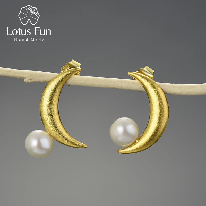 Lotus Fun Lotus Fun Pure 925 Sterling Silver 18k Gold Plated Pearl Earrings Wholesale Fine Jewelry for Women