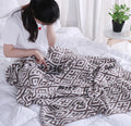 BLQ  Soft Cozy 100% Cotton Geometry Stripe Knitted Throw Blanket for Home Decorative Chunky Modern Style