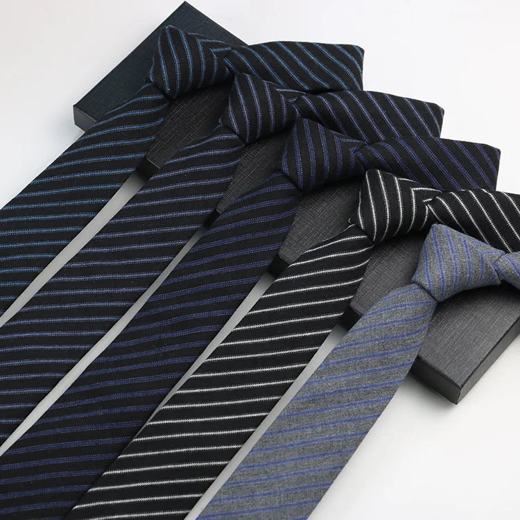Cheap Wholesale Good Quality Black Gray Red Navy Striped 6cm Slim Neckties Fashion Business School Cotton Tie