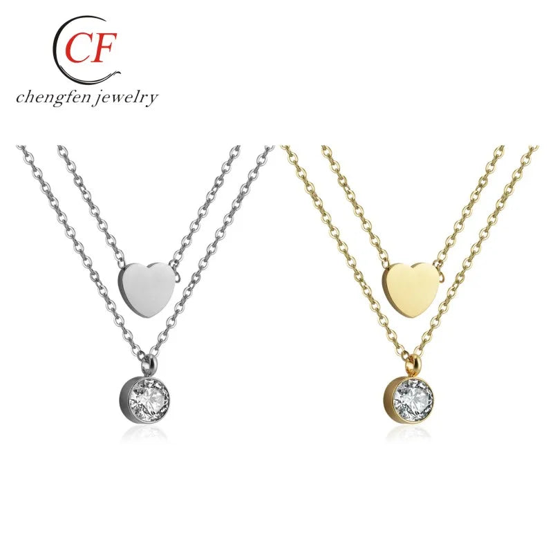 E-commerce Platform Essentials Stainless Steel Jewelry Initial Customized Heart Crystal Stone Pendant Necklace for Woman