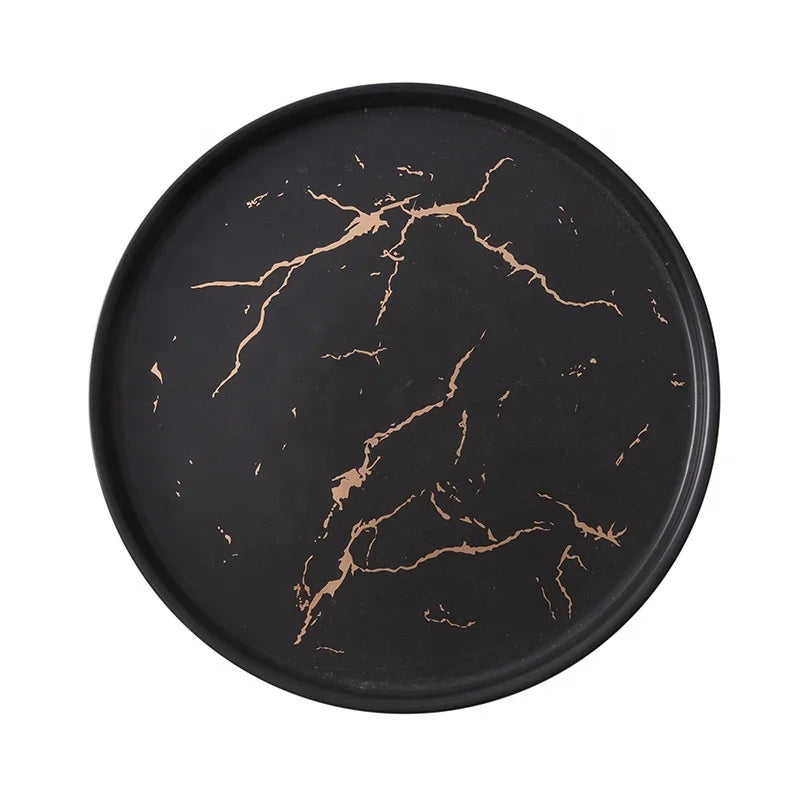 8 Inch / 10 Inch  Marble Black Marbled White Western Food Cake Pasta Steak Ceramic Dish Plates for Hotel and Restaurant