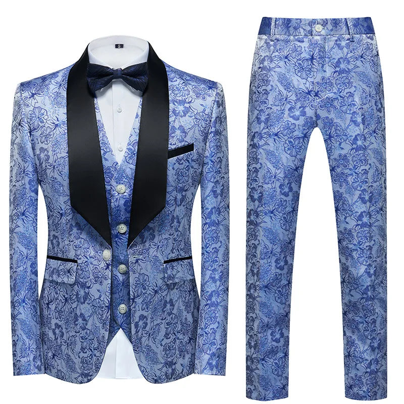 Men Spring Autumn Two Pieces Suits Floral  Blazers Wedding Prom Stage DJ Singers Suit Jacket
