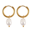 Metal Circle Ear Buckle Freshwater Pearl Pendant Earrings Luxury French Stainless Steel 18K Gold Plated Earrings