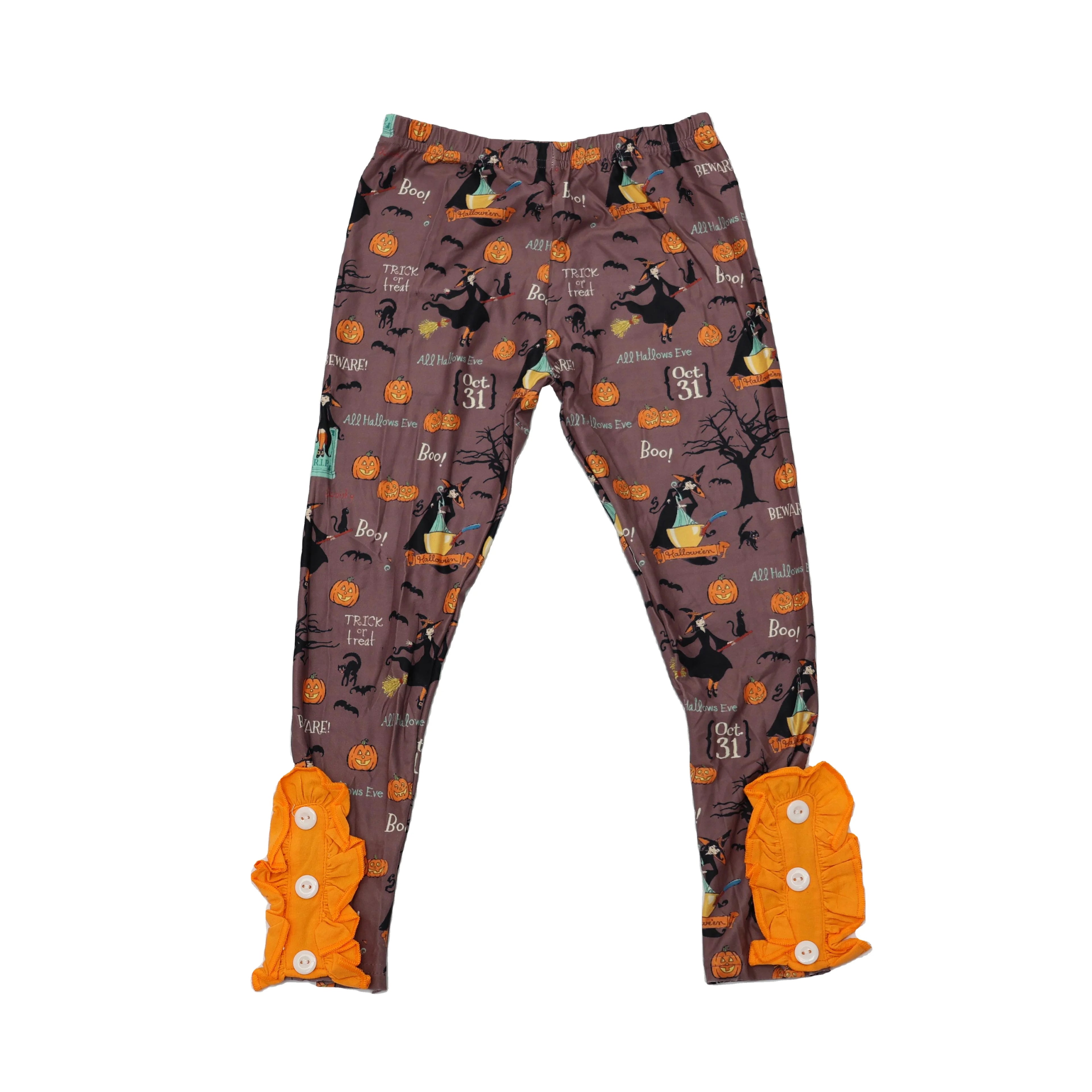 Qingli OEM Custom Factory Breathable Soft Casual Style Knitted Long Pants Spring Pumpkin Patterns Print Jogger Pants for Girls