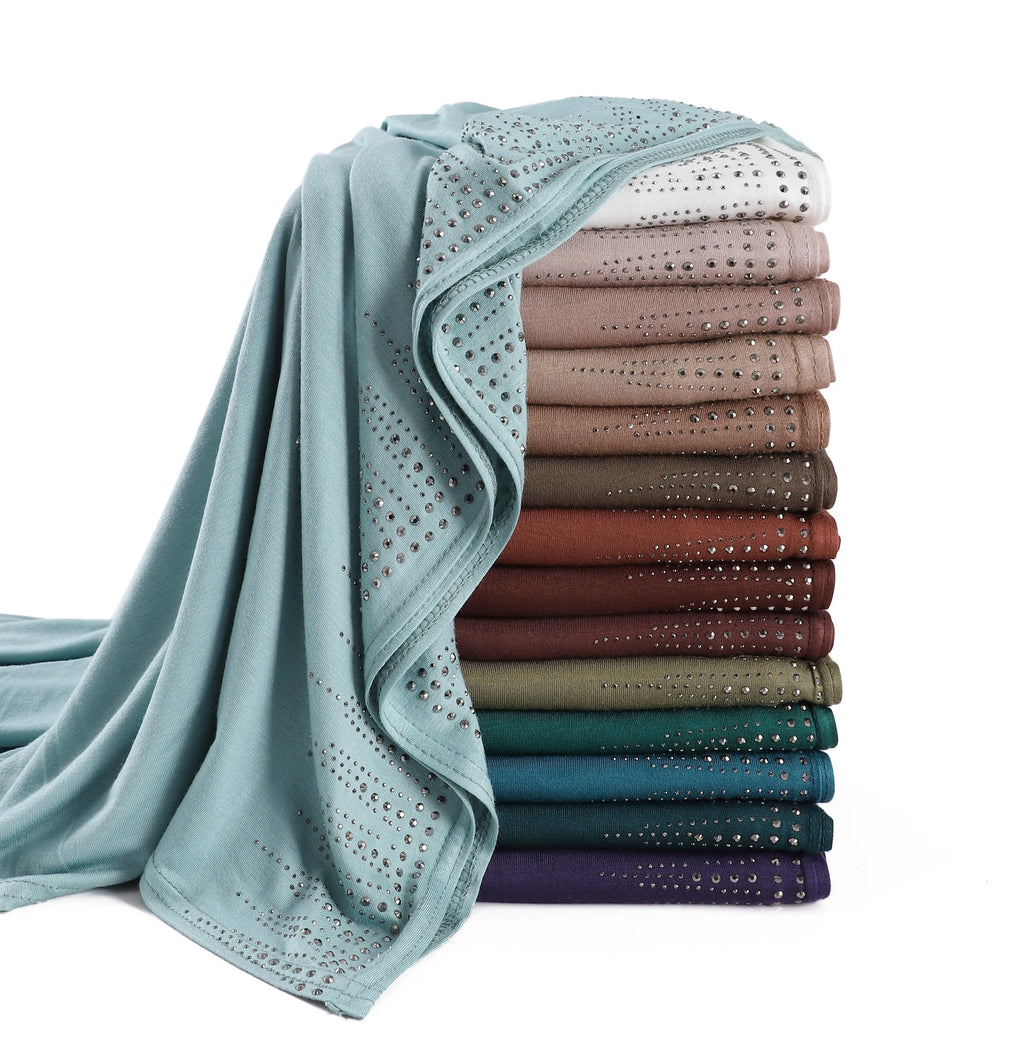 Trendy Islamic Headwear Elegant Modest Wear Premium Rhinestone Shawl Sparkling Stone Scarf Chic Cotton Jersey Diamond Hijab