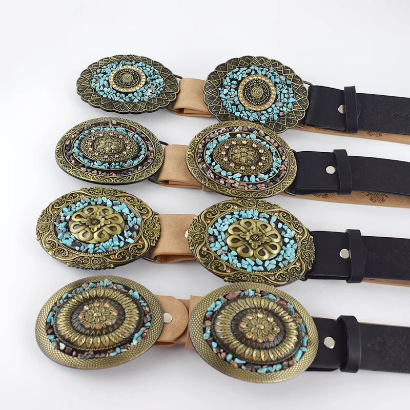 Meetee YB307 Fashion Wide Lady Belt Alloy Belt Buckle with Stones Buckles Decorative Belt