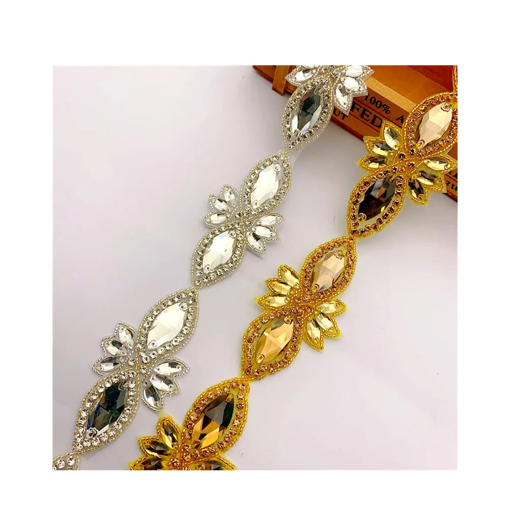 Crystal Motif Strass Hot Fix Rhinestone Chain With Rhinestones Applique Iron on Appliques for Wedding Belt Dressing