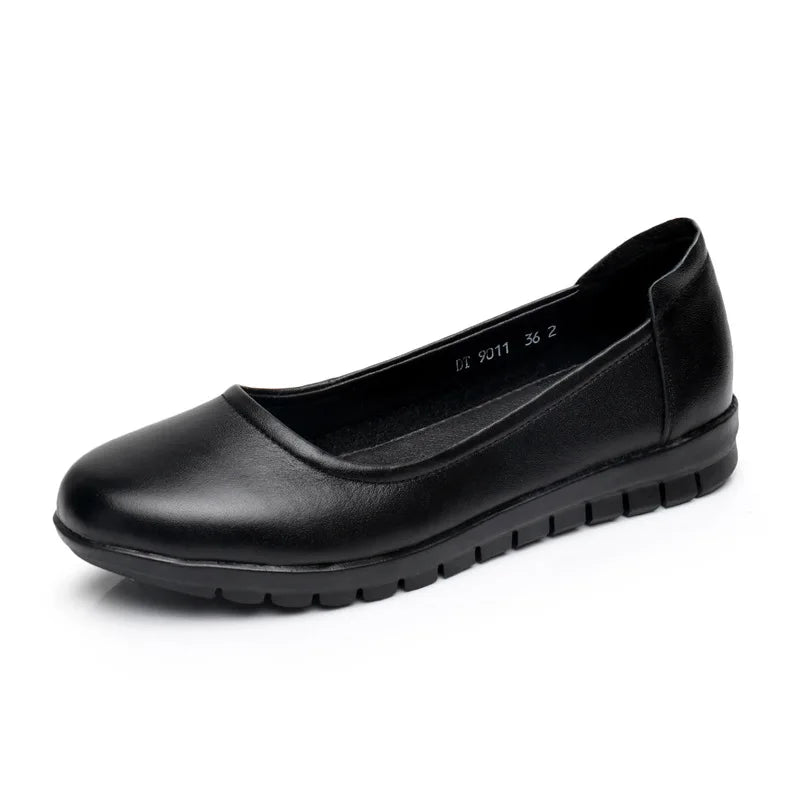 Lighted Breathable Genuine Leather Closed Soft Bottom Black Non-slip Comfortable Spring Autumn Hotel Bank Women Loafers Work