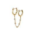 Fashion Jewelry Gold Plated 925 Sterling Silver Zircon Trendy Tassel Double Piercing Chain Connected Thin Hoop Earrings