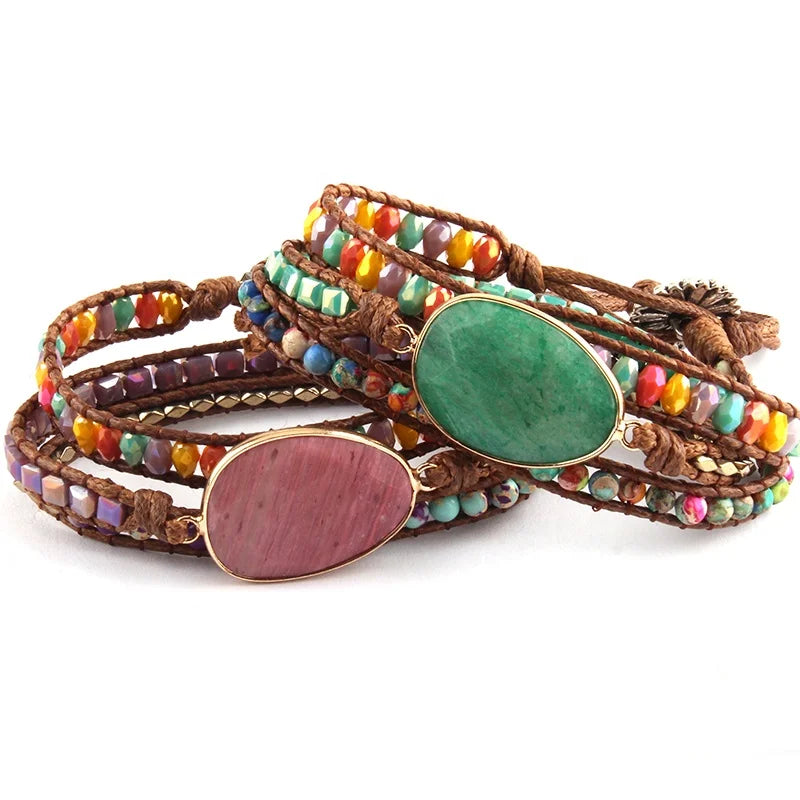 Fashion Beaded Jewelry Handmade Mixed Natural Stones/Crystal  Purple Sediment Jasper  3 Strands Wrap Bracelets