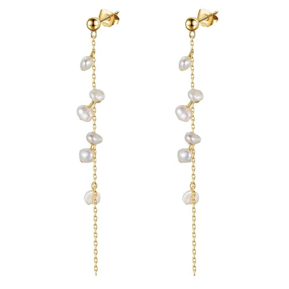 DIY 14K Gold Plated 925 Sterling Silver Natural Baroque Freshwater Pearl Fine Jewelry Earrings