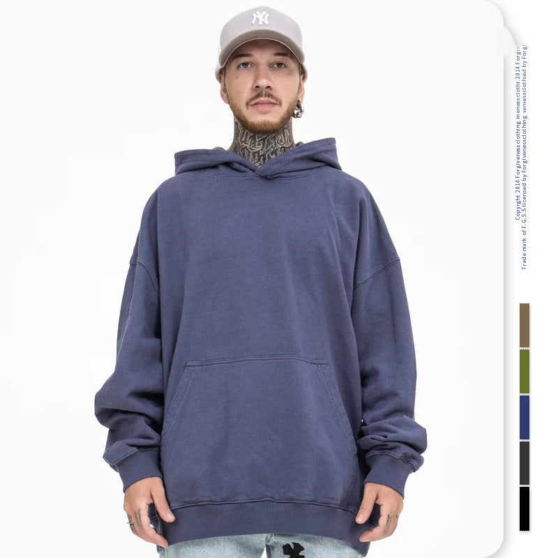 Custom Oversized 100% Cotton French Terry Heavyweight Vintage Acid Wash Hoodie No Strings Solid Pattern Digital Printing Winter