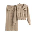 Spring Autumn Solid Colour Button Knit Set French Elegant Knitted Sweater and Skirt Set Knitted Two Piece Set for Women