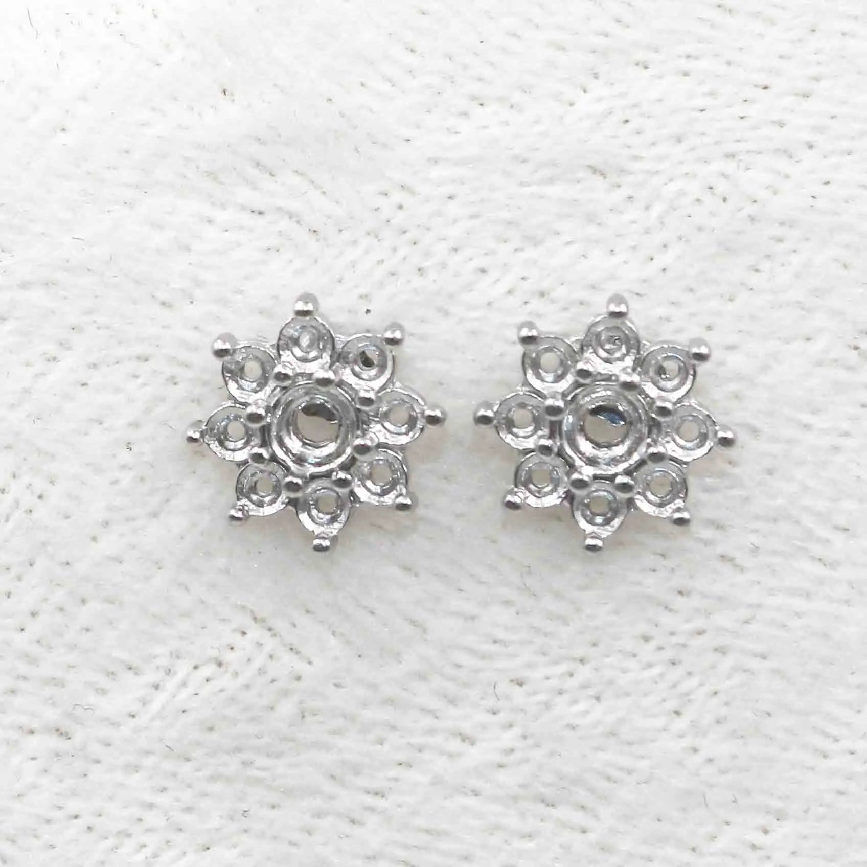 Sterling Silver 3mm+4mm Semi Mount Stud Earrings Empty Support Blank Claws Setting S925 Base Without Center Stone for DIY Inlay