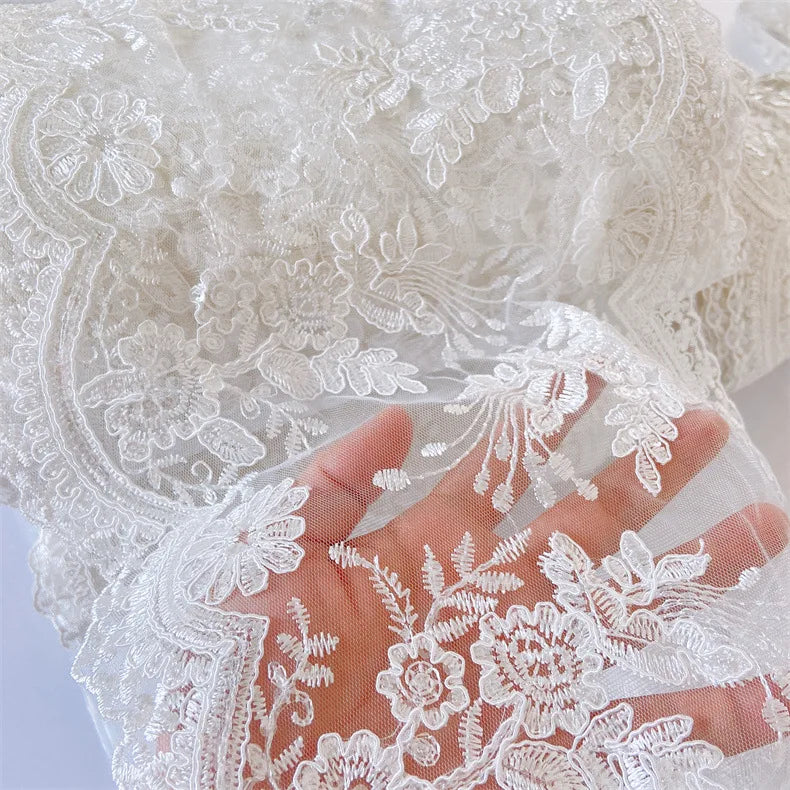 Handmade 30cm Wedding Dress Home Textile Clothing Embroidery Lace Sequin Mesh Lace Fabric