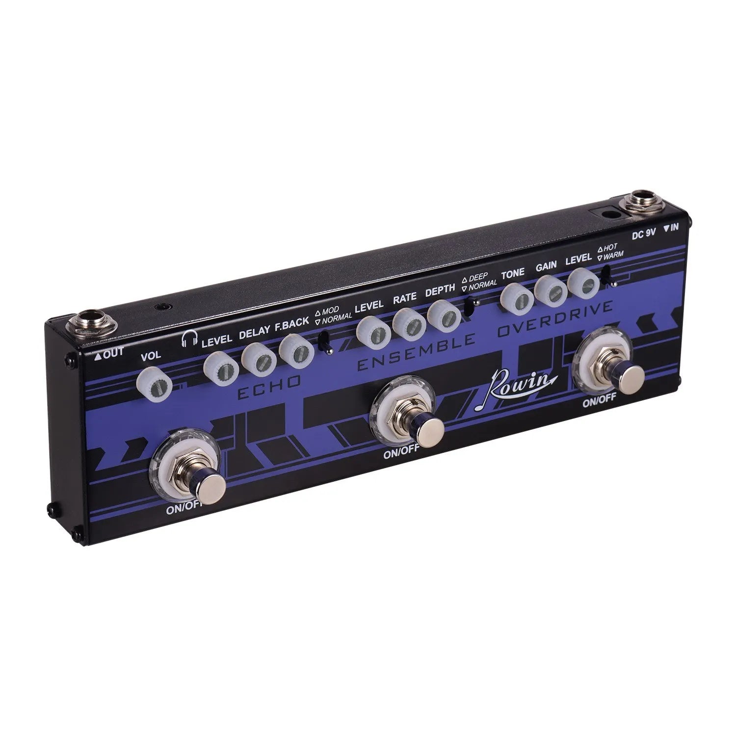 Rowin DAP-2 3-in-1 Guitar Multi Effects Pedal Echo + Ensemble + Overdrive Aluminum Alloy Shell with True Bypass Function