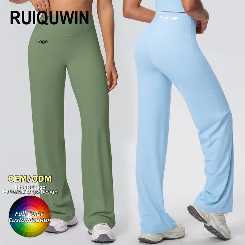 RUIQUWIN Wholesale Women High Waist Fitness Boot Cut Pants Wide Leg Quick Drying Fitness Sports Gym Workout Pants
