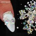GREENKEM Butterfly Flower Japanese Style Jewelry Nails Charms Alloy Crystal Nail Manicure 3D Aurora Butterfly Bow Nail Art