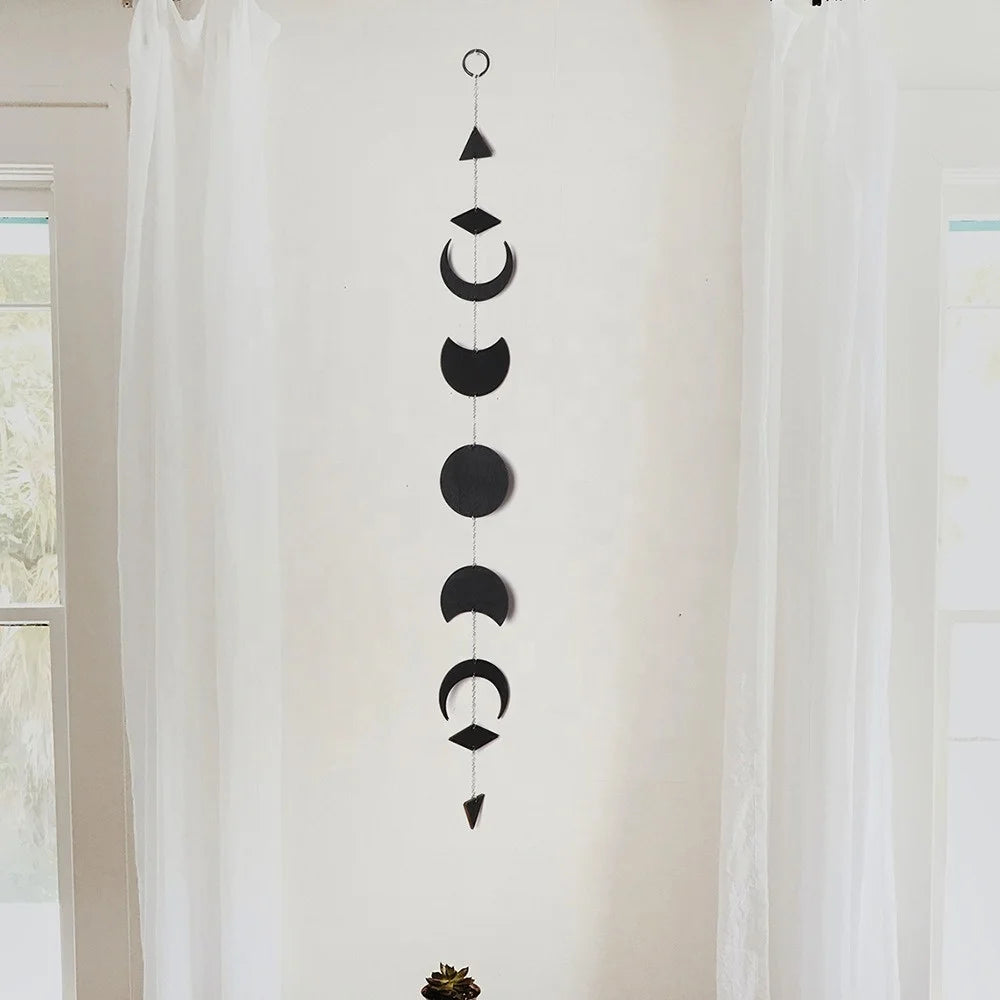 Wall Hanging Moon Phases Wall Art Moon Garland with Metal Chains for Wall Decor Bedroom Window Decorative Hanging Ornaments