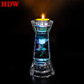 Guangzhou Wholesale Custom DIY LED Light K9 Crystal Candle Holder Set Carved Love Theme for Table Decoration