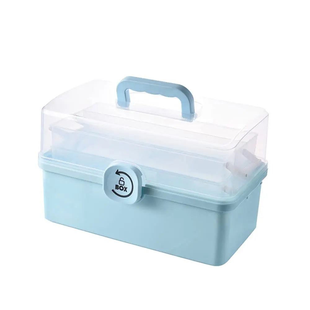 Plastic Storage Box with 3-Tier Fold TrayTool Organizer Portable Handled CasePortable Lockable Container