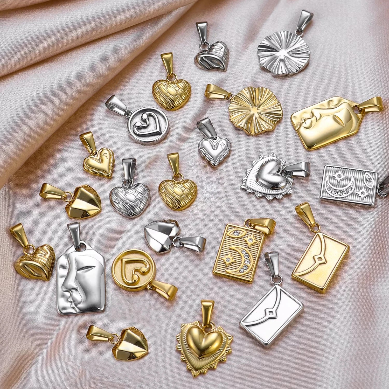 Waterproof Jewelry Heart Love Pendant Stainless Steel Gold Plated Sun Moon Star Square Custom Charm Diy Necklace Accessories