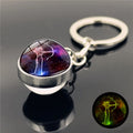 Luminous at Night 12 Zodiac Signs Double Side Glass Ball Pendant Key Chain Key Ring for Boyfriend Girlfriend Birthday Gifts