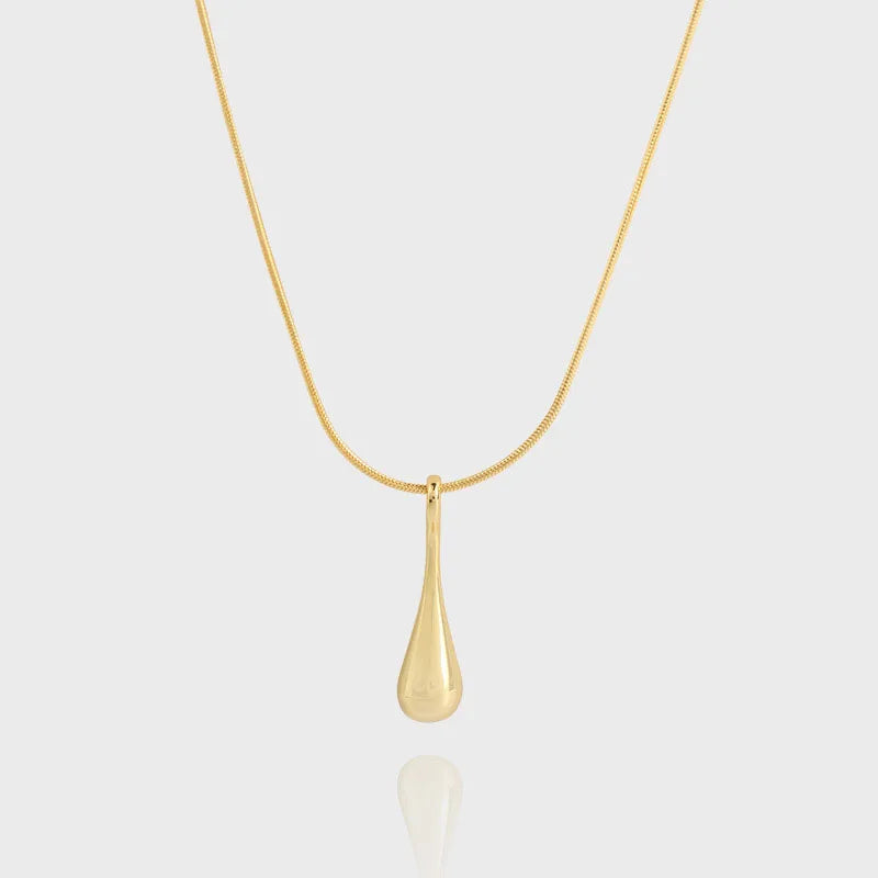Minimalism 925 Sterling Silver Snake Chain Long Drop Shape Pendant Necklace for Women Wholesale