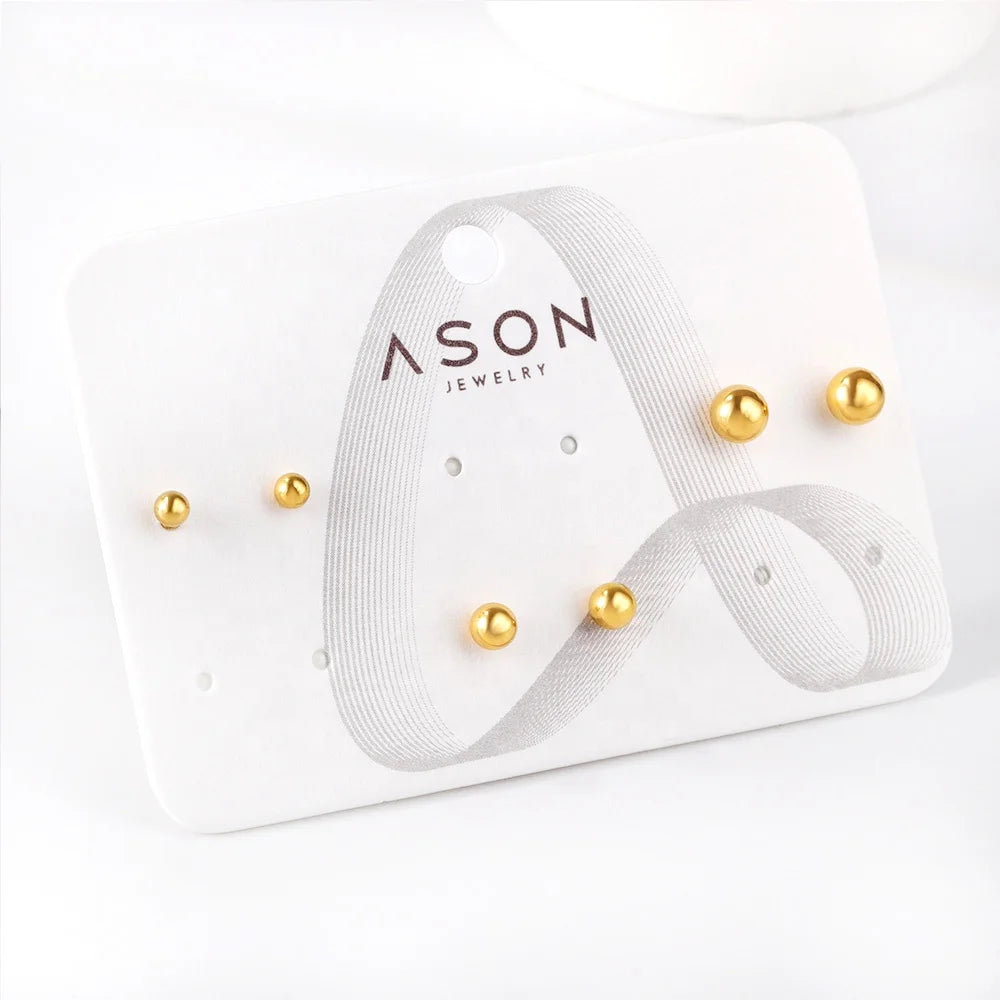 Fashion Jewelry 3Pairs/Card Stainless Steel Bead Earrings Waterproof PVD 18K Gold Plated Stud Earring Set for Women Girls