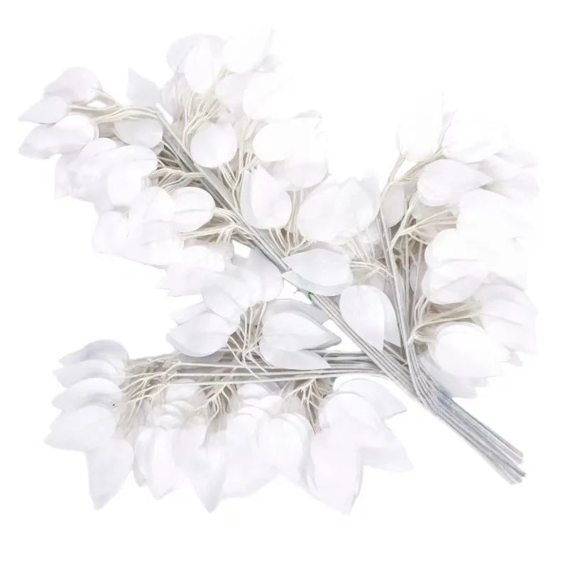 Artificial White Ficus Leaves Tree Branches Faux Plant Spray for Home Wedding