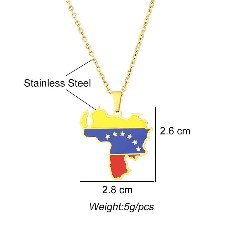 BINSHUO Wholesale Custom Stainless Steel Jewelry Drop Oil Venezuela Nation Map Flag Men Pendant Charm Couples Necklace for Women