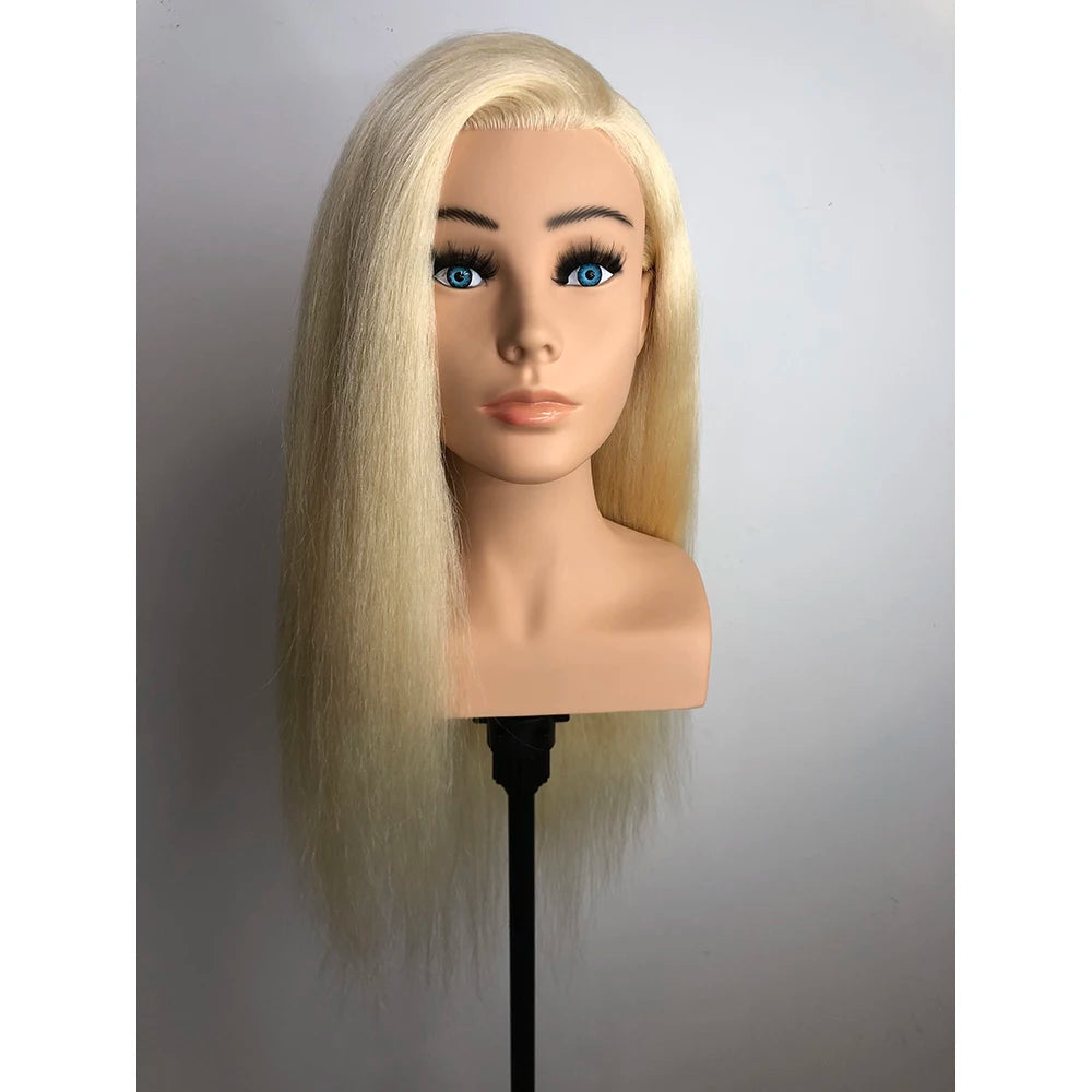 24inch Human Hair Mannequin Head With Shoulder Practicing Styling Training Head Manikin Dummy Doll Head Hair