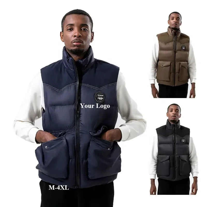 Men's Puffer Vest 20D Nylon Soft Light Contrast Color Waistcoat Stitching Water Resistance Sleeveless Jacket