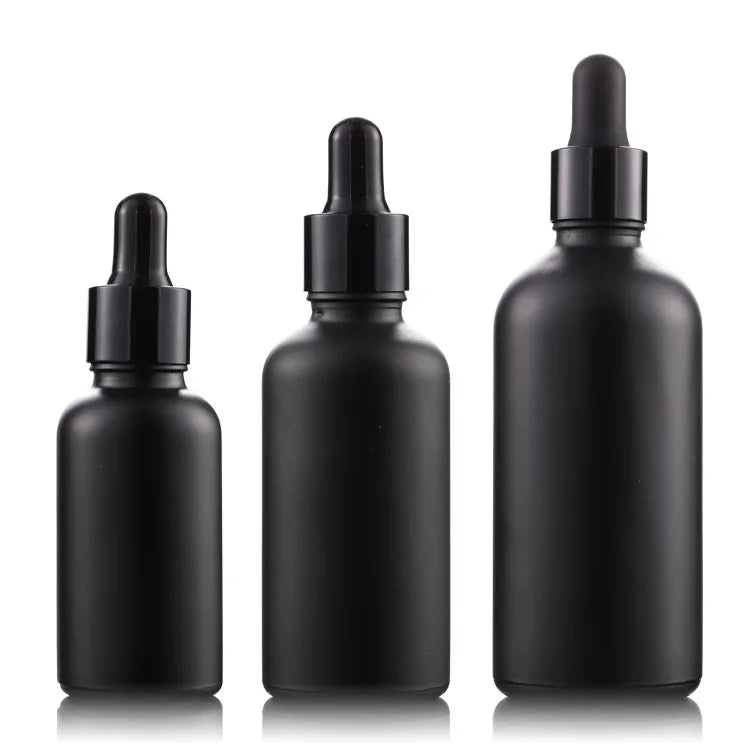 China Supplier 5ML 10ML 15ML 20ML 30ML 50ML 100ML Coated Frosted Matte Black Glass Essential Oil Glass Dropper Bottles for Sale