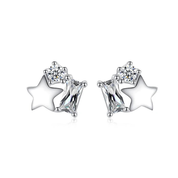 Minimalist 925 Sterling Silver Twinkling Star Shape CZ Diamond Stud Earrings for Women