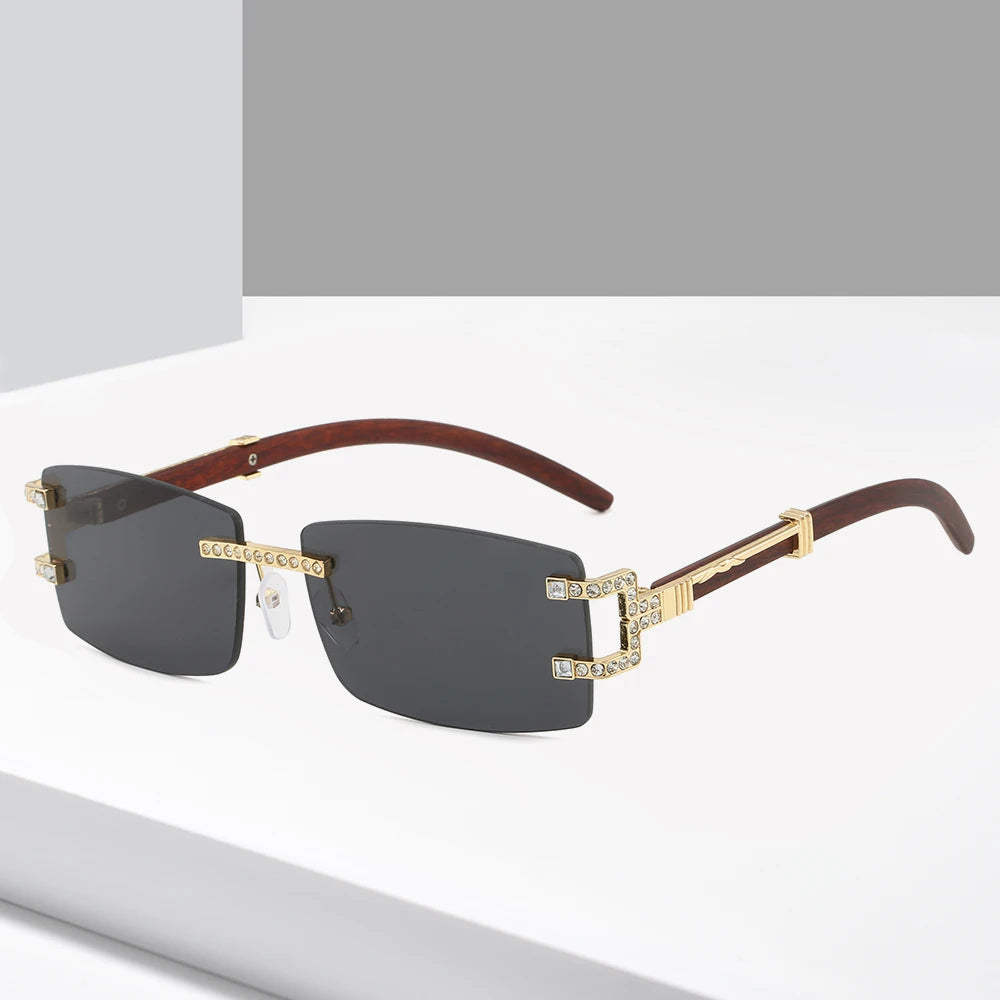2024 New Arrival Unisex UV400 Rimless Rectangle Sunglasses Fashion Diamond Sun Glasses with Purple Blue Gray Frame Colors
