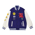 Men's Retro Hip Hop Street Dance Jacket American Style Vintage Baseball Uniform with Stand Collar PU Leather Sleeve