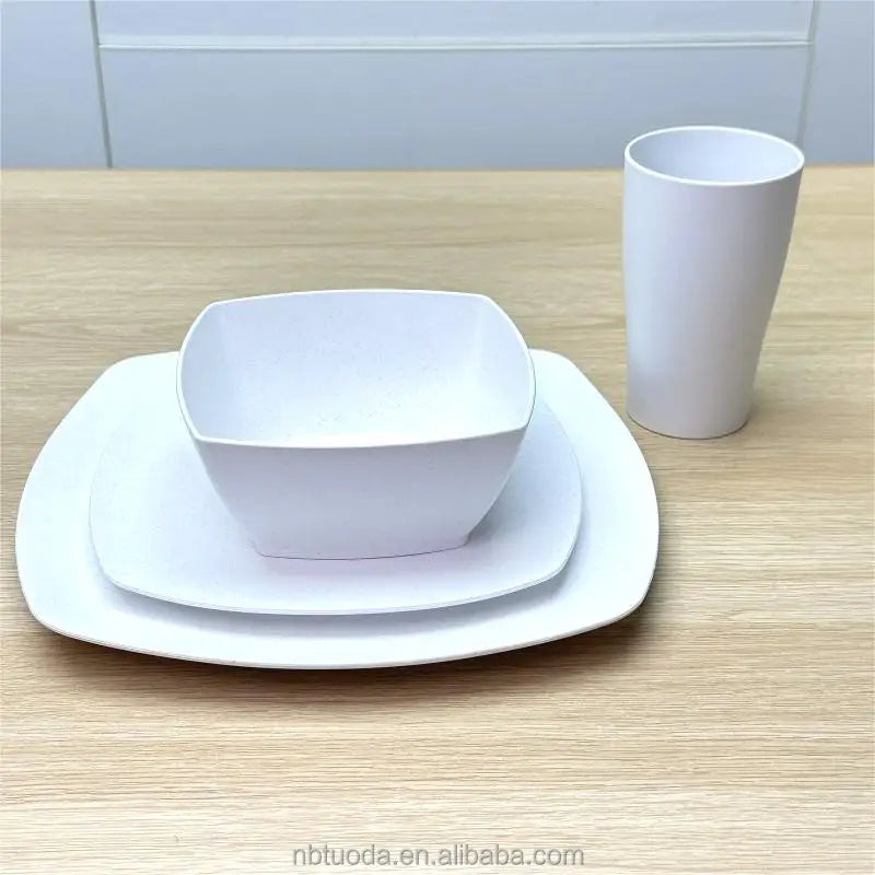 16-Piece Wheat Straw Bio Plastic Dinnerware Set Lightweight Unbreakable Tableware Set square Plates Bows Mug Cups