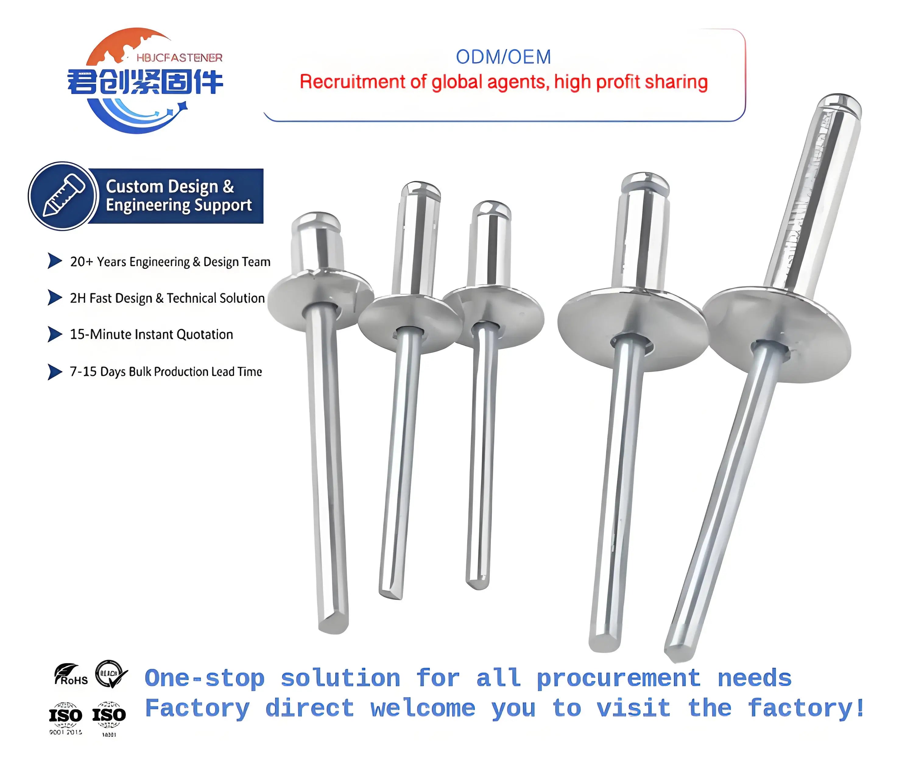DIN7337 Standard Blind Pop Rivets 3/16 5/32 Flat Dome Type Screws in Material Aluminum Steel Large Flange Head Fasteners